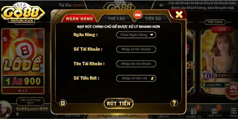 Rút tiền Go88 nhanh chóng qua ngân hàng